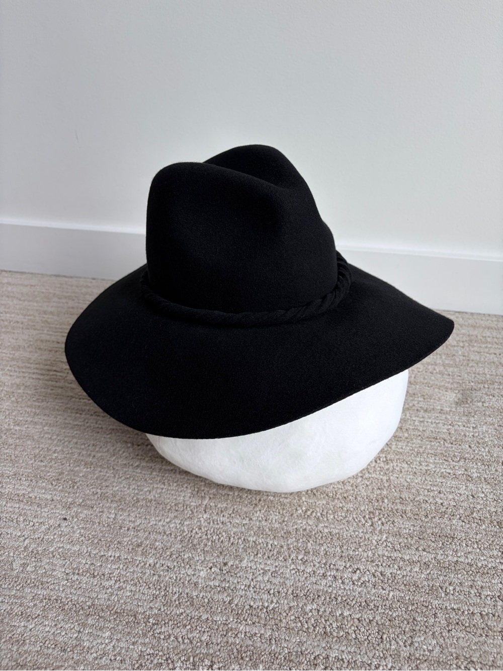 NWT Free People 100% Wool Felt Western Hat with Braided Band Black